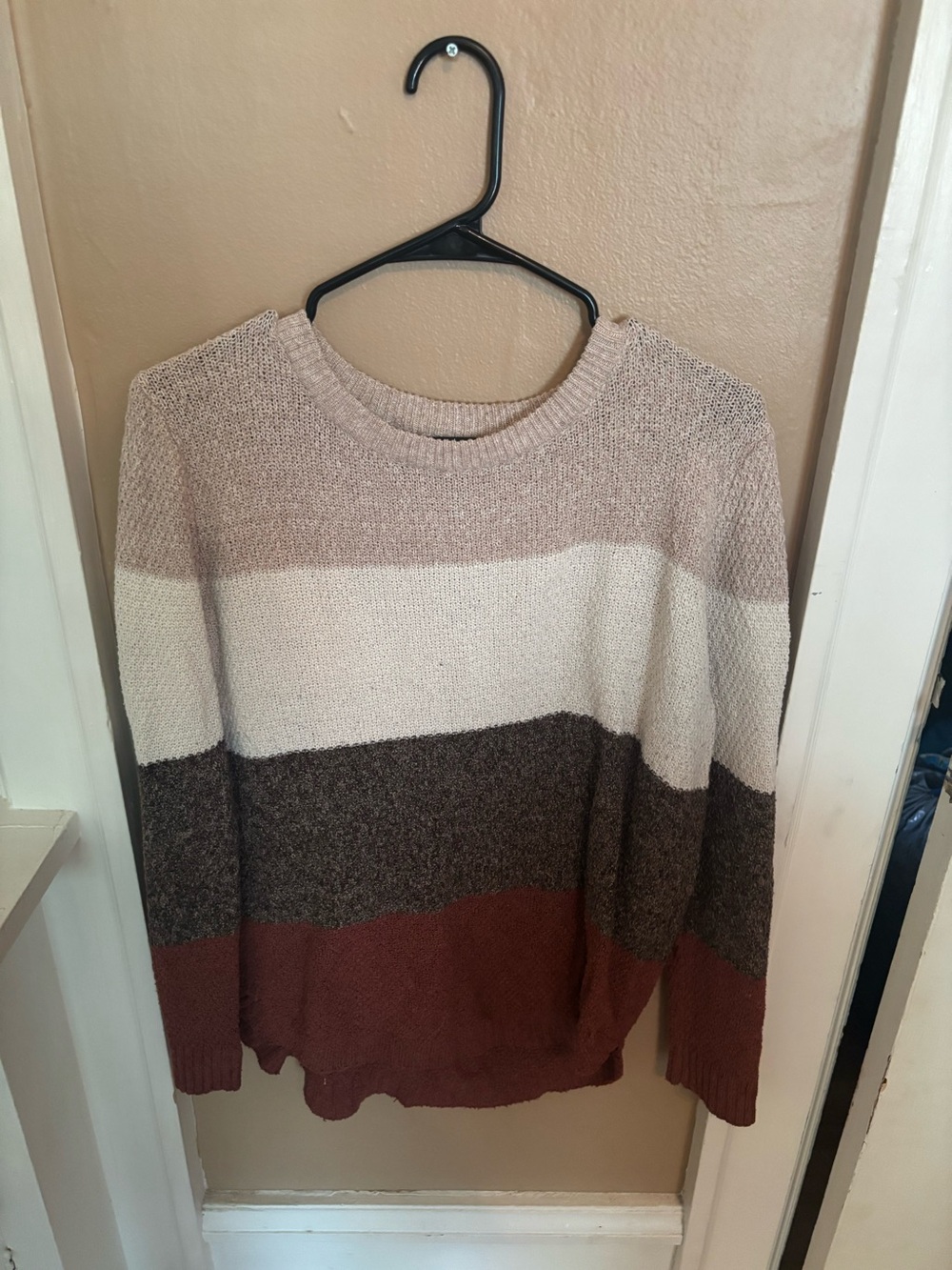 Pink Clover Striped Neutral Crewneck Sweater - Beige, Cream, Brown, Rust